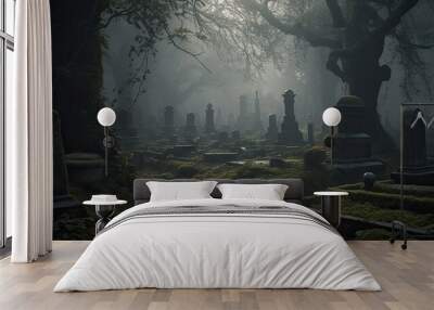 A hauntingly beautiful graveyard scene Wall mural