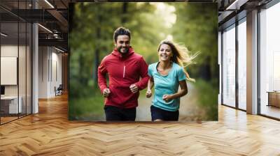 mann und frau zusammen am joggen in der natur (durch ai generiert) Wall mural