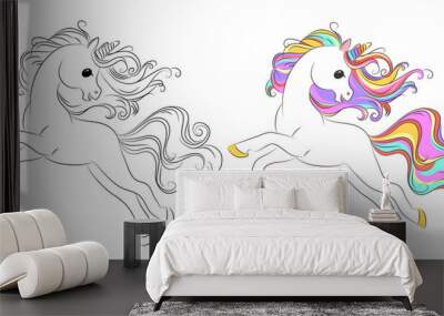 Cute unicorn line and color. Vector illustration for coloring book Wall mural