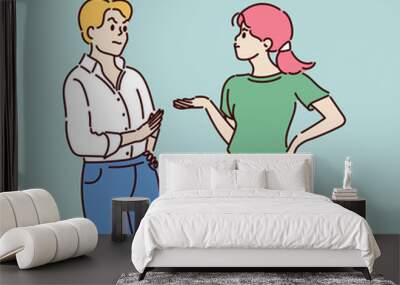 Two woman in conflict. Mom and teenager daughter. The concept of adolescence. Hand drawn vector illustration Wall mural