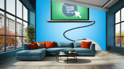 Online shopping Concept with shopping cart and laptop stock vect Wall mural