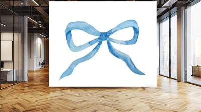 Watercolor blue bow ribbon Wall mural