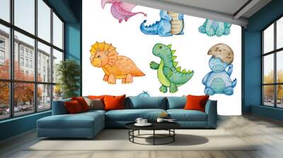 Watercolor cute baby dinosaurs set Wall mural