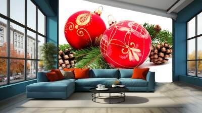 Christmas decoration balls with fir cones Wall mural