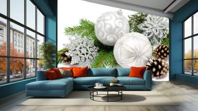 christmas decoration balls with fir cones Wall mural