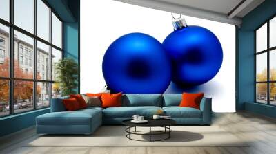 Christmas decoration blue balls  isolated on a white Wall mural