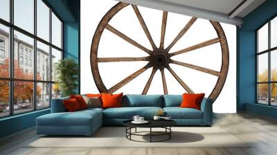 Old wooden wheel isolated on white Wall mural