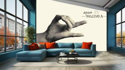 B/W image of woman hand in apan mudra. Gesture is  isolated on toned background. Wall mural