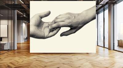 Black and white toned photo with two hands (farewell touch lovers) Wall mural