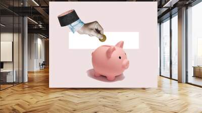 Piggy bank as a metaphor for banking services. Art collage. Wall mural