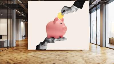 Piggy bank as a metaphor for banking services. Art collage. Wall mural