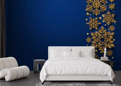 Christmas, New Year or winter background with gold shiny snowflakes. Wall mural