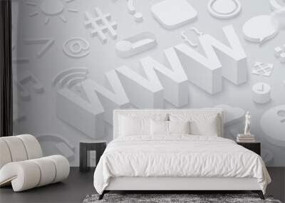 grey 3d www background with web symbols. Wall mural