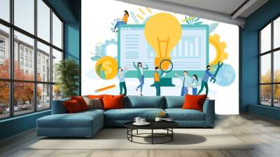 Landing page template for business projects and online technologies with people and lightbulb. Wall mural