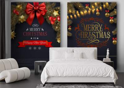 Merry Christmas festive poster or invitation card templates. Wall mural