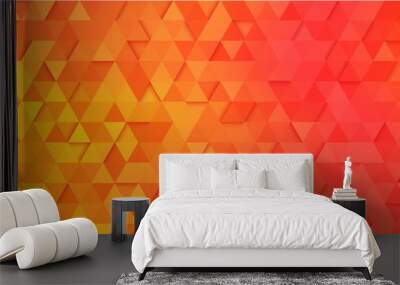 Orange geometric banner with abstract spectrum pattern of triangles. Wall mural