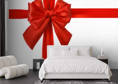 Red ribbon with bow isolated on white. Wall mural