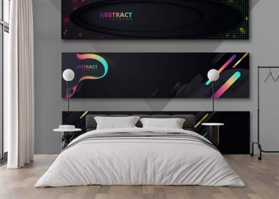 Set of black abstract banners with colorful geometric pattern. Wall mural