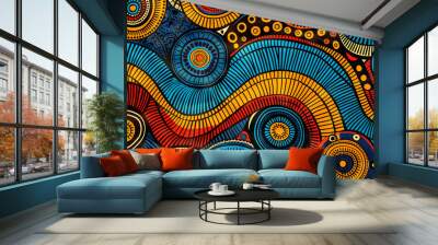 abstract background, African patterns blue, orange, green, turquoise Wall mural