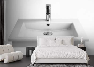 Ceramic washbasin and chrome faucet on a white background Wall mural