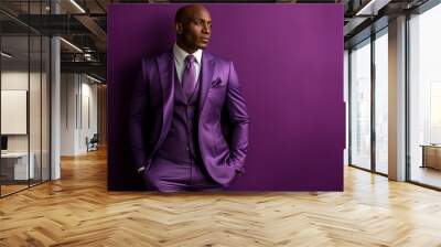 african american businessman in classic suit against vibrant purple backdrop Wall mural