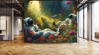 astronauts in garden Wall mural