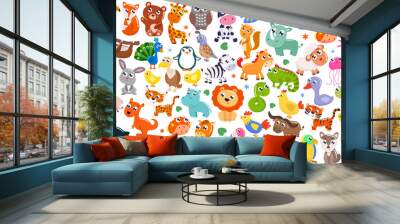 Big set of cute cartoon animals. Vector illustration. Wall mural