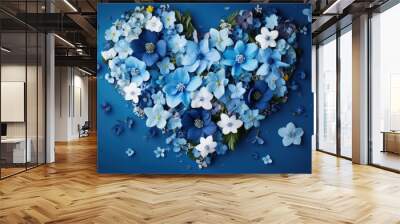 blue flowers in the shape of a heart. bouquet for Valentine's Day, Women's Day, March 8. greeting card. space for text Wall mural