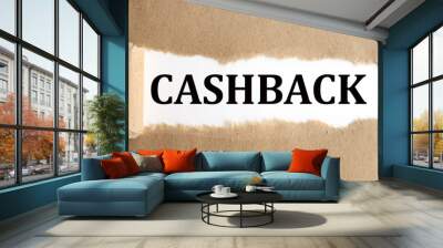 cashback. text on white paper on torn paper Wall mural