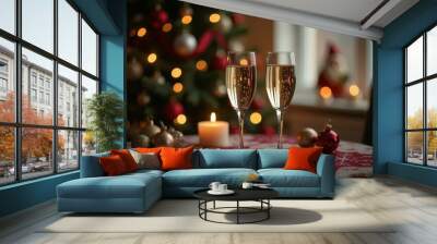 champagne and christmas decorations Wall mural