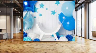 children's holiday. the first day of birth. blue balloons. birthday photo zone Wall mural