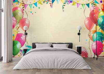 Colorful Balloons and Confetti Border for Party Invitations or Announcements. Generative AI Wall mural