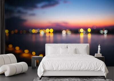 dark blue cloud with light sky background and city light midnight evening time Wall mural