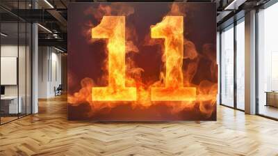 fire number 11 made of fire flames. symbol of the number eleven. isolated on black. hot red and orange symbol Wall mural