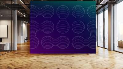 Metaball connected circles wireframe. y2k shape connection mesh. Atom molecule surface pattern science frames. Abstract technology perspective blueprint. Wall mural