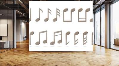 Music sheet elements for melody recording. Treble bass clef and notes icons. Metal decoration for music festival poster. Jazz orchestra, violin and piano or vocal song concert. Dance party celebration Wall mural