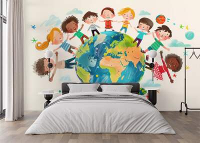 Illustration. Children all over the world of different nationalities. children protection day Wall mural