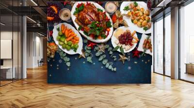  Concept of Christmas or New Year dinner. Top view. Wall mural