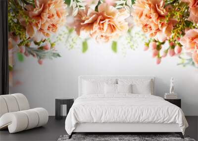 Autumn composition made of beautiful flowers on light backdrop. Floristic decoration. Natural floral background. Wall mural