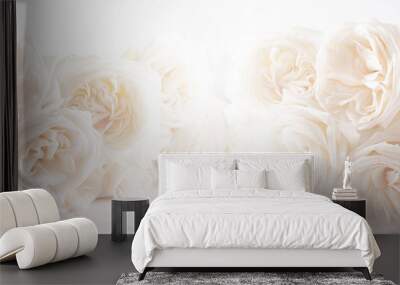 Background of beautiful white  roses flowers . Wall mural