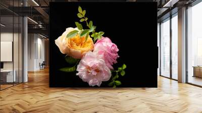 Beautiful bunch of colorful roses flowers on black background. Wall mural