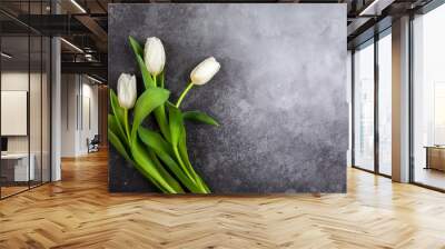 Beautiful white tulips flowers for holiday. Wall mural