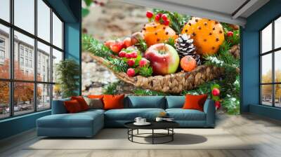 Christmas fruit basket Wall mural