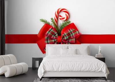 Christmas red ribbon with bow Wall mural