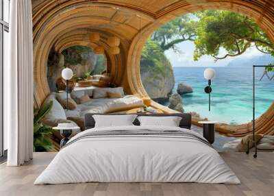 Eco-friendly igloo hotel crafted from sustainable materials like bamboo and recycled glass. Panoramic Ocean View Wall mural