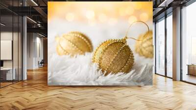 Gold Christmas baubles Wall mural