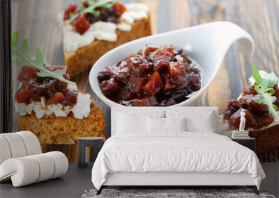 Pumpkin and tomato chutney on pumpkin bread Wall mural