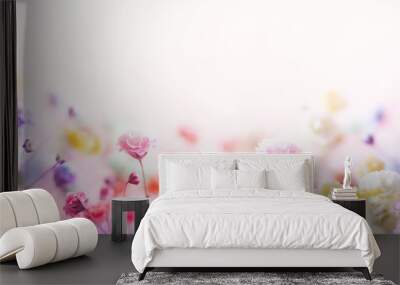 Spring floral composition made of fresh colorful flowers on light pastel background. Festive flower concept with copy space. Wall mural