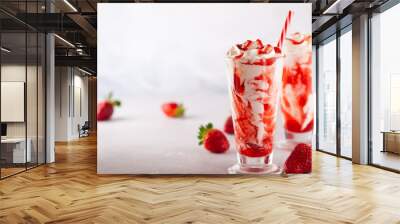 Strawberry milkshake with whipped cream. Wall mural