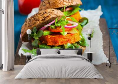 Veggie carrot  burger with avocado Wall mural